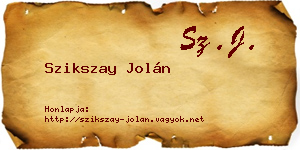 Szikszay Jolán névjegykártya